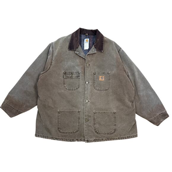 Y2K 02 Carhartt C02CHT jacket faded brown duck canvas blanket lined chore coat